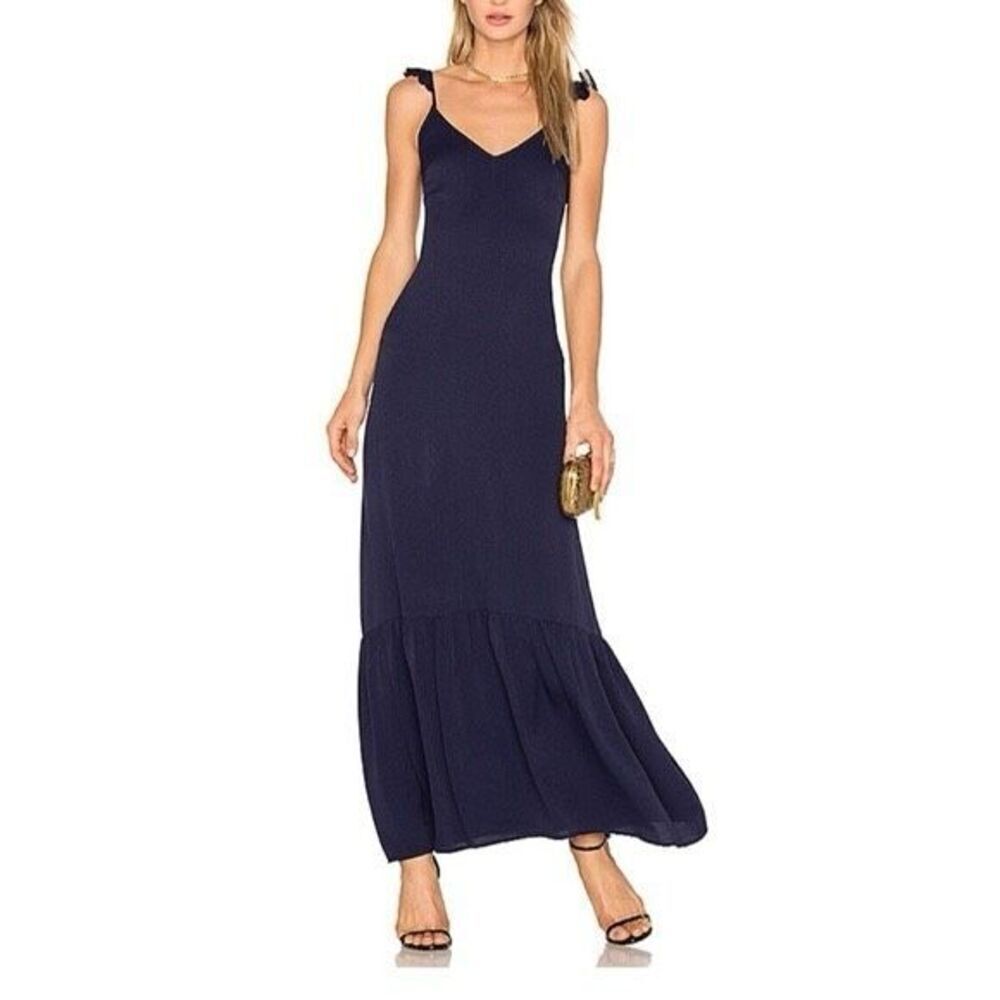 Line & Dot Vella Frill Maxi Dress in Navy Blue Small